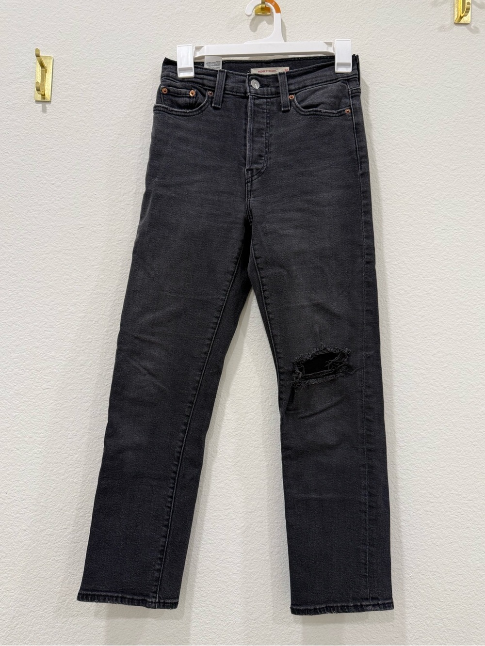 Levi's Black Straight Leg Jeans with Knee Rip